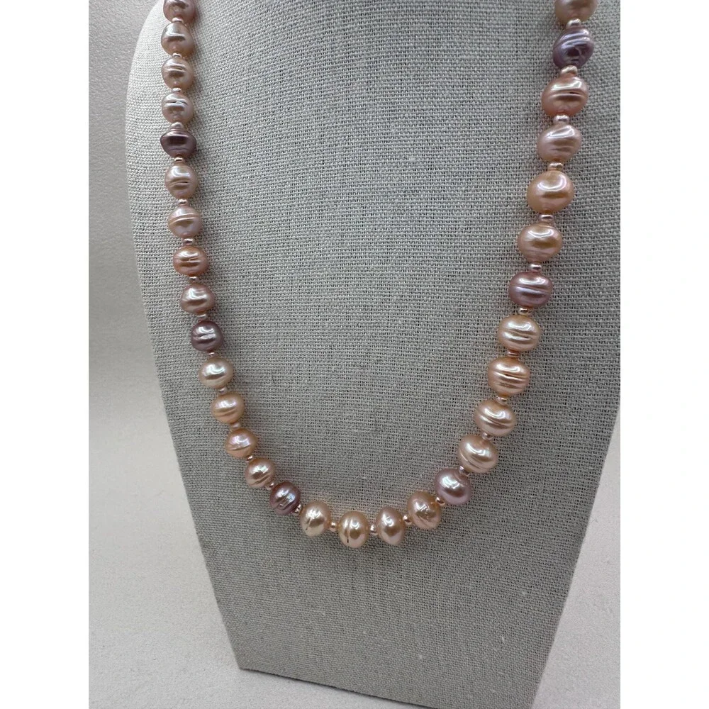 Pink Orange Edison Pearl Necklace 925 Sterling Silver  Handmade Minimal Jewelry